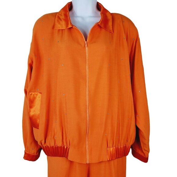 Vtg Retro Loud Orange Coordinating Casual 2 Piece Suit Set Rhinestones M/L READ - Picture 3 of 12